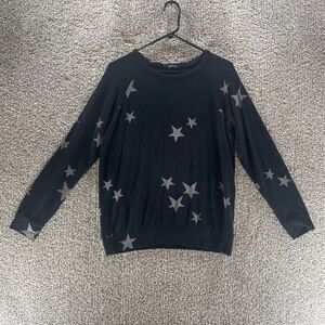 Buffalo David Bitton Sweater Womens‎ Small Black Stars Oversized Pullover Ladies